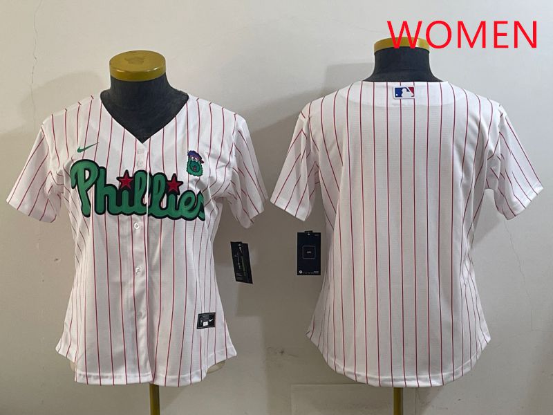 Women Philadelphia Phillies Blank White Stripe Second generation joint name 2025 Nike MLB Jersey style 8->women mlb jersey->Women Jersey